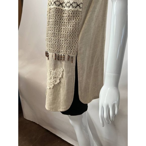 Vintage Megan Moore Womens Open Vest Beige Floral Crochet Embroidered USA 10 - Picture 6 of 12